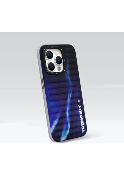 iPhone 15 Pro Uyumlu Kılıf Kuzey Işıkları Desenli Youngkit Aurora Serisi Mavi