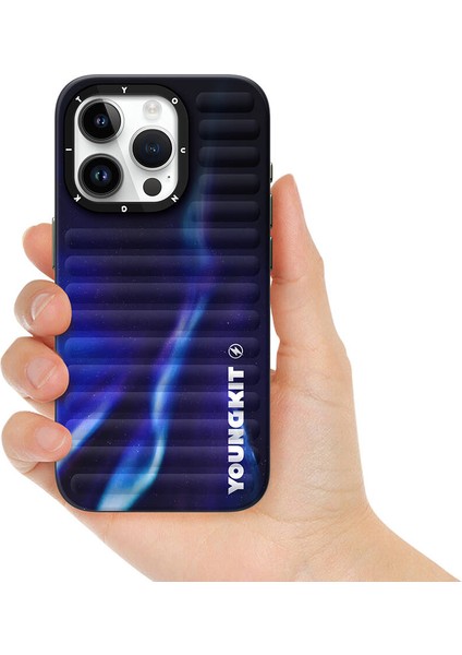 iPhone 15 Pro Uyumlu Kılıf Kuzey Işıkları Desenli Youngkit Aurora Serisi Mavi