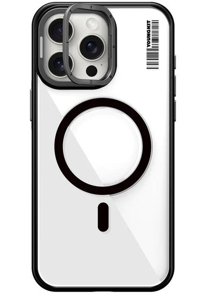 iPhone 15 Pro Uyumlu Kılıf Magsafe Şarj Özellikli Youngkit Crystal Grid Siyah