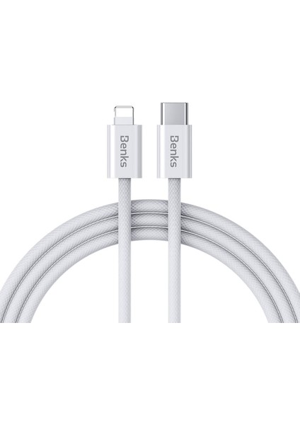 Type-C To Lightning iPhone Kablo Benks D46 Örgülü Şarj ve Data Kablosu 60W 2 Metre 3.0 Beyaz