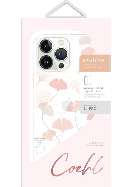 iPhone 14 Pro Uyumlu Kılıf Çayır Çiçeği Desenli Coehl Meadow Kapak Pembe