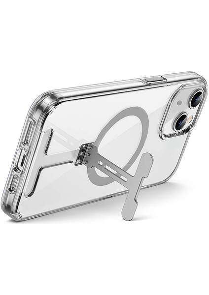 iPhone 15 Plus Uyumlu Kılıf Wiwu FYY-014 Magsafe Şarj Özellik Alüminyum Alaşım Metal Standlı Şeffaf
