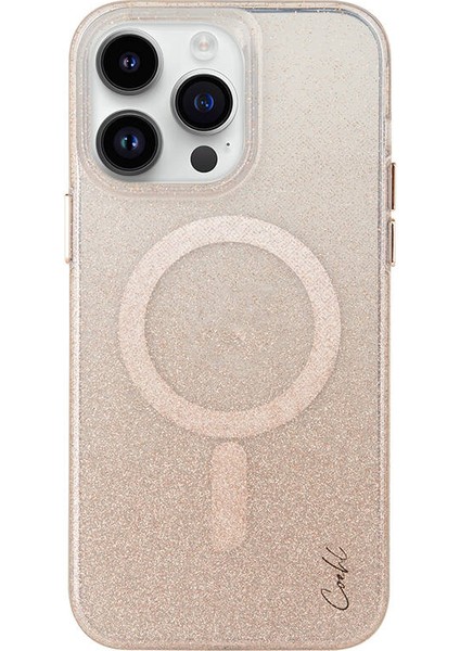 iPhone 14 Pro Uyumlu Kılıf Magsafe Şarj Özellikli Simli Arka Yüzey Coehl Lumino Kapak Gold