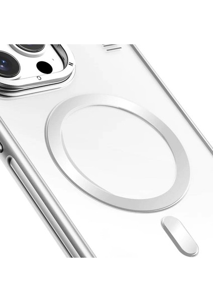 iPhone 15 Pro Uyumlu Kılıf Magsafe Şarj Özellikli Youngkit Crystal Grid Gümüş