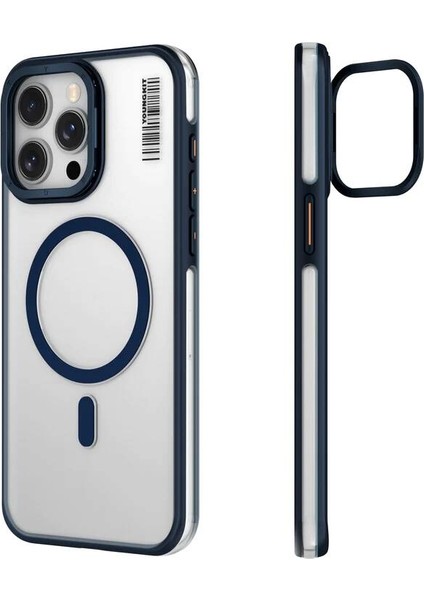 iPhone 15 Pro Max Uyumlu Kılıf Magsafe Şarj Özellikli Youngkit Crystal Grid Mavi