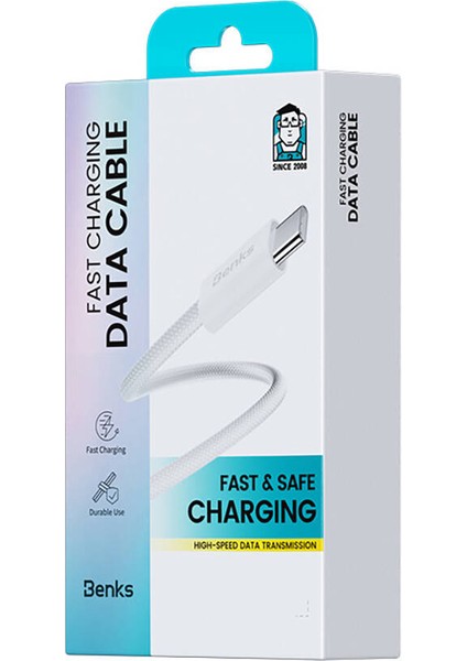 Type-C To Type-C Pd Kablo Benks D46 Örgülü Şarj ve Data Kablosu 60W 1 Metre 3.0 Beyaz