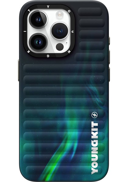 iPhone 15 Pro Max Uyumlu Kılıf Kuzey Işıkları Desenli Youngkit Aurora Serisi Yeşil