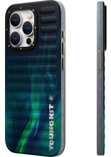 iPhone 15 Pro Max Uyumlu Kılıf Kuzey Işıkları Desenli Youngkit Aurora Serisi Yeşil