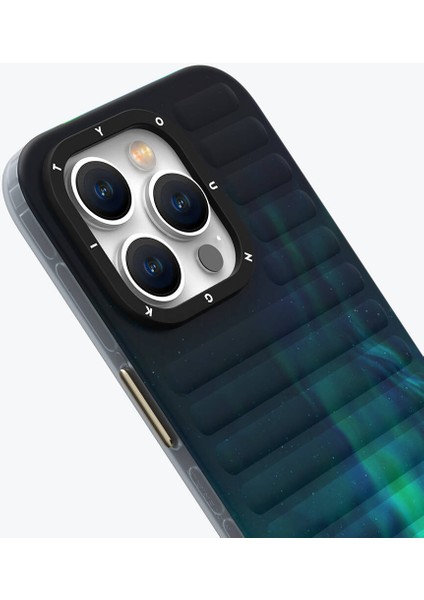 iPhone 15 Pro Max Uyumlu Kılıf Kuzey Işıkları Desenli Youngkit Aurora Serisi Yeşil