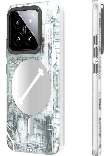 Xiaomi Mi 14 Uyumlu Kılıf Magsafe Şarj Özellikli Youngkit Technology Serisi Beyaz