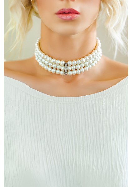 Zirkon Taşlı Inci Choker Inci Choker Kolye Tasma Kolye Kadın Gül Choker Kolye