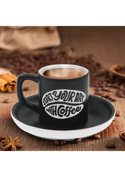 Kişiye Özel Coffe Tasarımlı Siyah Renk Türk Kahvesi Fincanı-8, Arkadaşa Hediye, Sevgiliye Hediye, Yıl Dönümü Hediyesi