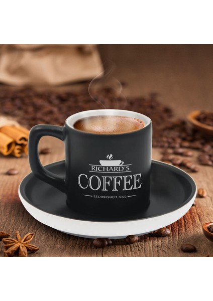 Kişiye Özel Coffe Tasarımlı Siyah Renk Türk Kahvesi Fincanı-1, Arkadaşa Hediye, Sevgiliye Hediye, Yıl Dönümü Hediyesi