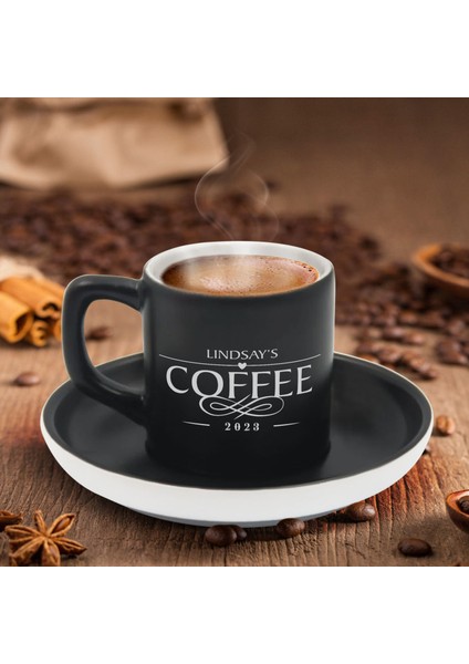 Kişiye Özel Coffe Tasarımlı Siyah Renk Türk Kahvesi Fincanı-2, Arkadaşa Hediye, Sevgiliye Hediye, Yıl Dönümü Hediyesi