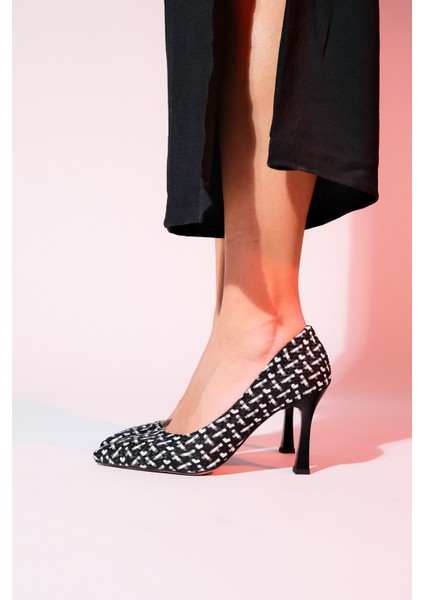 Wayne Siyah-Beyaz Desenli Şeffaf Kadın Ince Topuklu Ayakkabı indirimleri