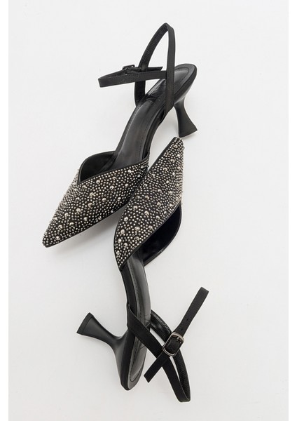 Vilka Siyah Saten Taşlı Sivri Burun Ince Topuklu Abiye Ayakkabı indirimleri