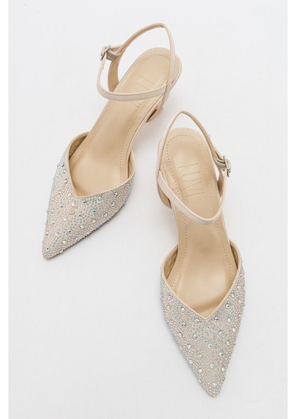 Vilka Ekru Saten Taşlı Kadın Sivri Burun Ince Topuklu Abiye Ayakkabı modelleri