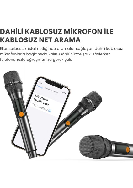 MusicBox Bluetooth 5.0 IPX4 Su Geçirmez RGB Aydınlatmalı 100W TWS Çift Modlu EQ Bass Boost & 3D Çift Mikrofonlu Taşınabilir Karaoke Sistemi Kablosuz Hoparlör Gümüş