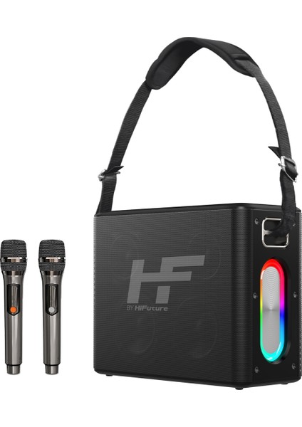 MusicBox Bluetooth 5.0 IPX4 Su Geçirmez RGB Aydınlatmalı 100W TWS Çift Modlu EQ Bass Boost & 3D Çift Mikrofonlu Taşınabilir Karaoke Sistemi Kablosuz Hoparlör Siyah