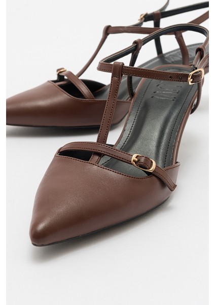 Frans Kahve Cilt Kadın Sivri Burun Arkası Açık Kısa Topuklu Ayakkabı fiyatları