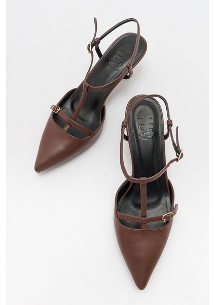 Frans Kahve Cilt Kadın Sivri Burun Arkası Açık Kısa Topuklu Ayakkabı indirimleri