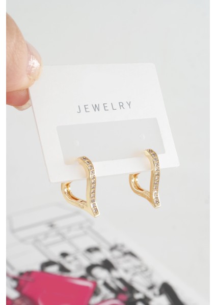 Kadın Özel Tasarım Zirkon Taşlı 2'li Minimal Küpe fiyatları