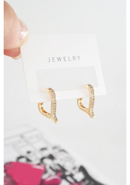 Kadın Özel Tasarım Zirkon Taşlı 2'li Minimal Küpe modelleri