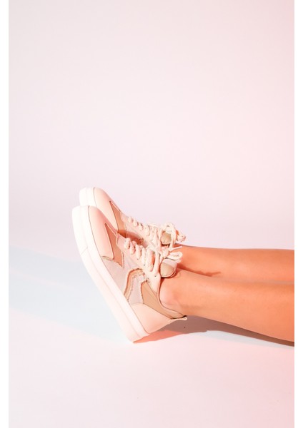 Sande Bej Denim Detaylı Kadın Spor Sneakers