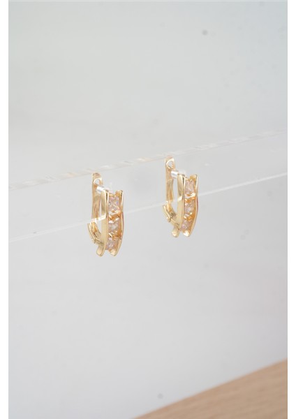 Kadın Özel Tasarım Zirkon Taşlı 2'li Minimal Küpe