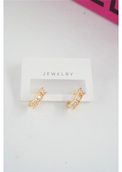 Kadın Özel Tasarım Zirkon Taşlı 2'li Minimal Küpe modelleri