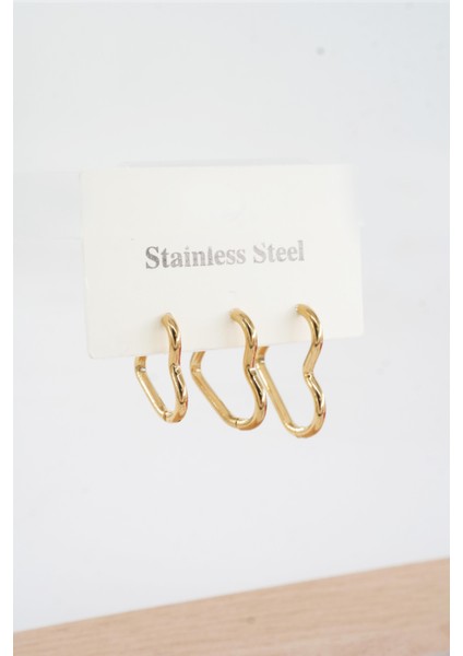 Kadın Vip Seri 316 L Paslanmaz Çelik Kalp Model 3'lü Küpe Seti fiyatları