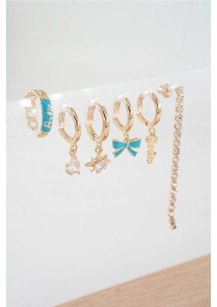 Kadın Vip Seri Özel Tasarım Baget Zirkon Taşlı 6'lı Küpe Seti