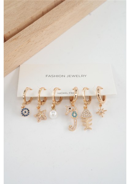 Kadın Vip Seri Özel Tasarım Baget Zirkon Taşlı 6'lı Küpe Seti fiyatları