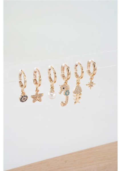 Kadın Vip Seri Özel Tasarım Baget Zirkon Taşlı 6'lı Küpe Seti modelleri