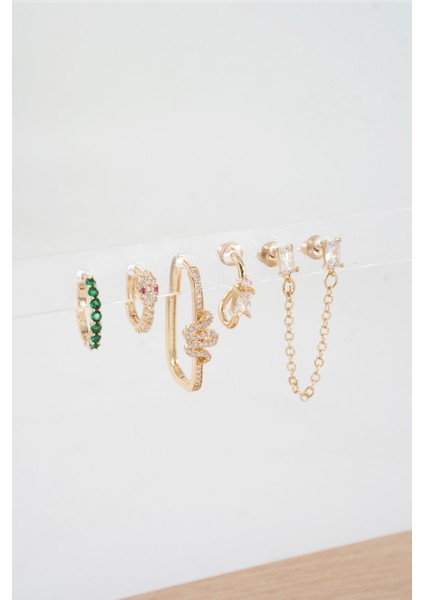 Kadın Vip Seri Özel Tasarım Baget Zirkon Taşlı 6'lı Küpe Seti