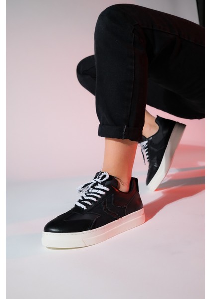 Sande Siyah Denim Detaylı Kadın Spor Sneakers
