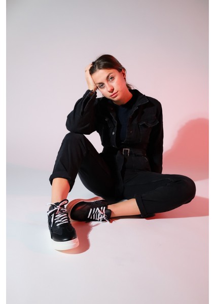 Sande Siyah Denim Detaylı Kadın Spor Sneakers