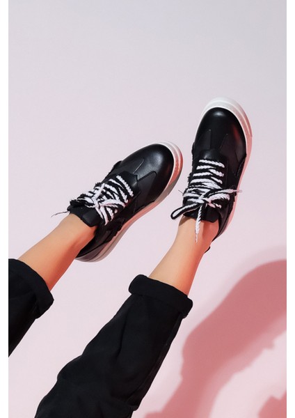Sande Siyah Denim Detaylı Kadın Spor Sneakers