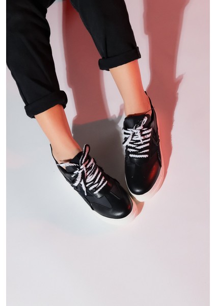 Sande Siyah Denim Detaylı Kadın Spor Sneakers