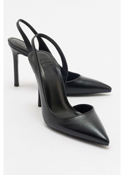 Twine Siyah Cilt Kadın Topuklu Ayakkabı