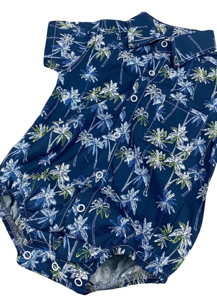 Palm Çıtçıtlı Bebek Badi Gömlek Tulum Lacivert