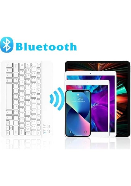 Wenn Tab 8" Uyumlu Kablosuz Bluetooth Şarj Edilebilir Mini Q Klavye - Beyaz modelleri
