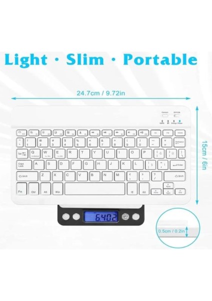 Wenn Tab 8" Uyumlu Kablosuz Bluetooth Şarj Edilebilir Mini Q Klavye - Beyaz fırsatları