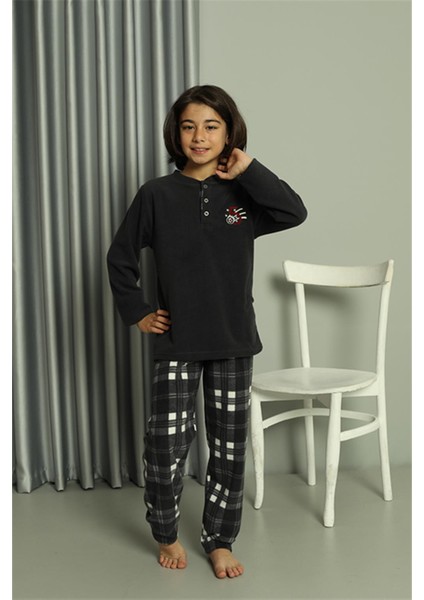 Moda Çizgi Erkek Çocuk Welsoft Polar Füme Pijama Takımı 20549