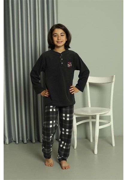 Moda Çizgi Erkek Çocuk Welsoft Polar Füme Pijama Takımı 20549