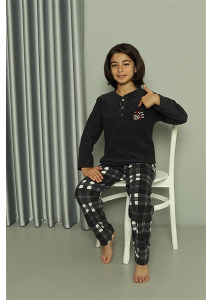 Moda Çizgi Erkek Çocuk Welsoft Polar Füme Pijama Takımı 20549