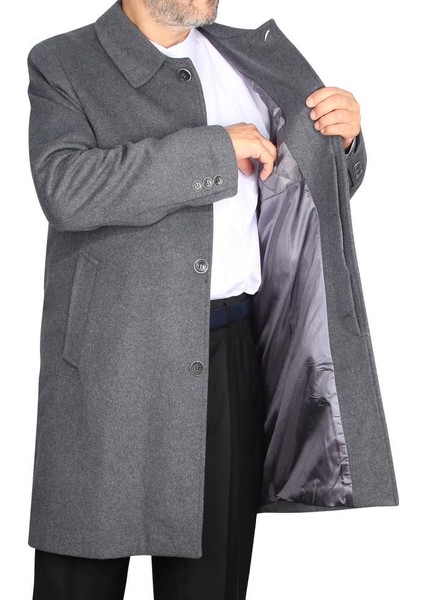 Erkek Kaşe Kaban Açık Gri