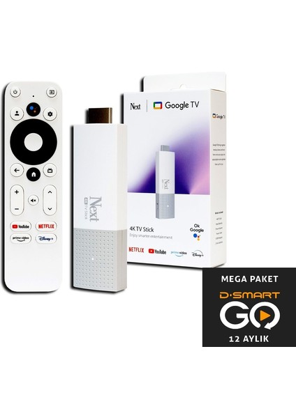 4k-Tv Stick 4K Android Dongle Google Netflix Youtube D-Smart Go 1 Yıl Mega Paket Hediye