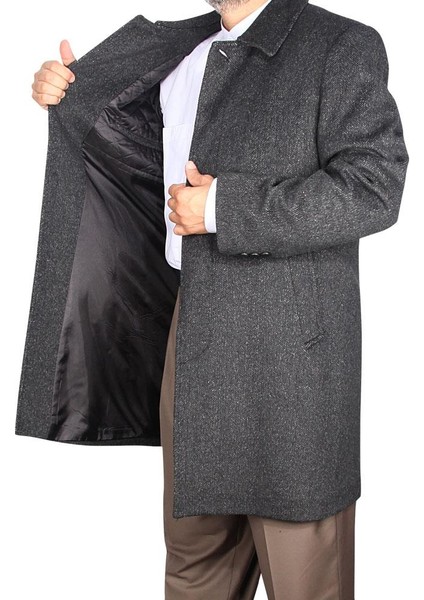 Erkek Kaşe Kaban Kırçıllı Koyu Gri