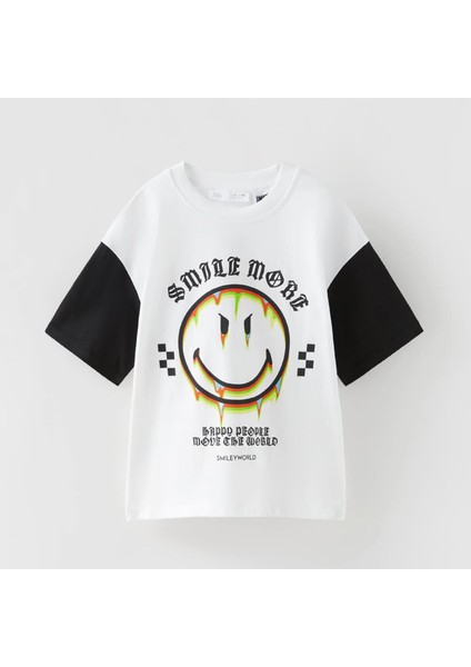 Yeni Sezon Smile Baskılı Sırt Yazı Detaylı Mickey Oversize T-Shirt